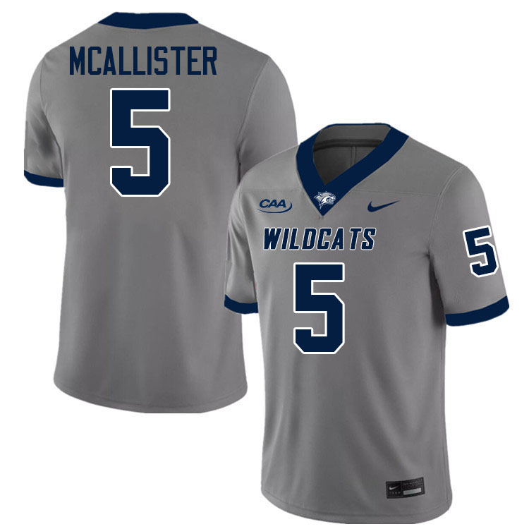 New Hampshire Wildcats #5 Jordan Mcallister College Football Jerseys,Uniforms-Grey